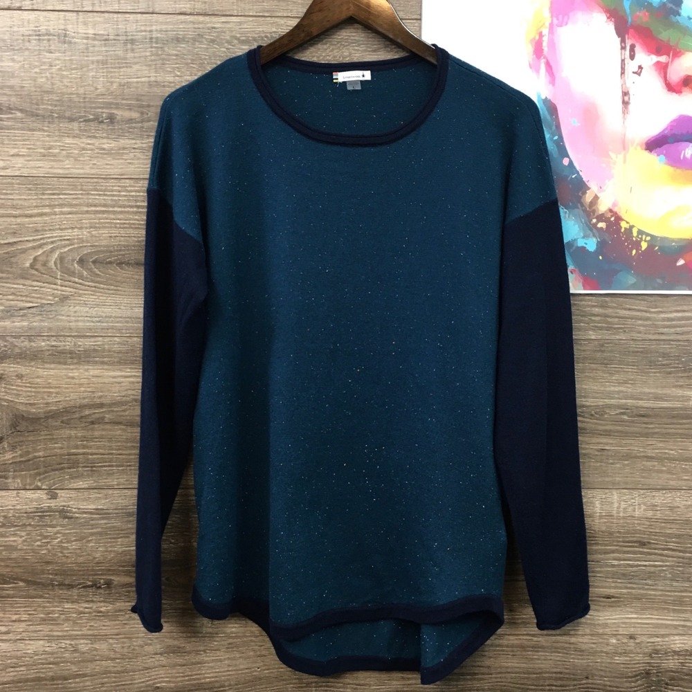 Smartwool Merino Wool Blend Colorblock Sweater Teal Navy Womens Large